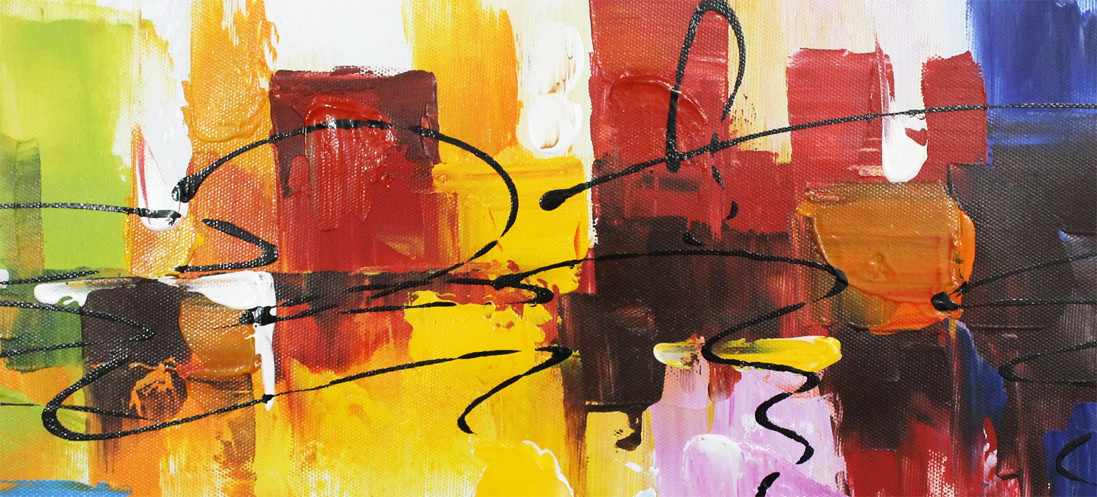 Tableau abstrait peint à la main Fokenzary, toile sur châssis prête à accrocher au mur, couleurs lumineuses, rouge, vert, brun, bleu, Toile, bleu, 20x40in
