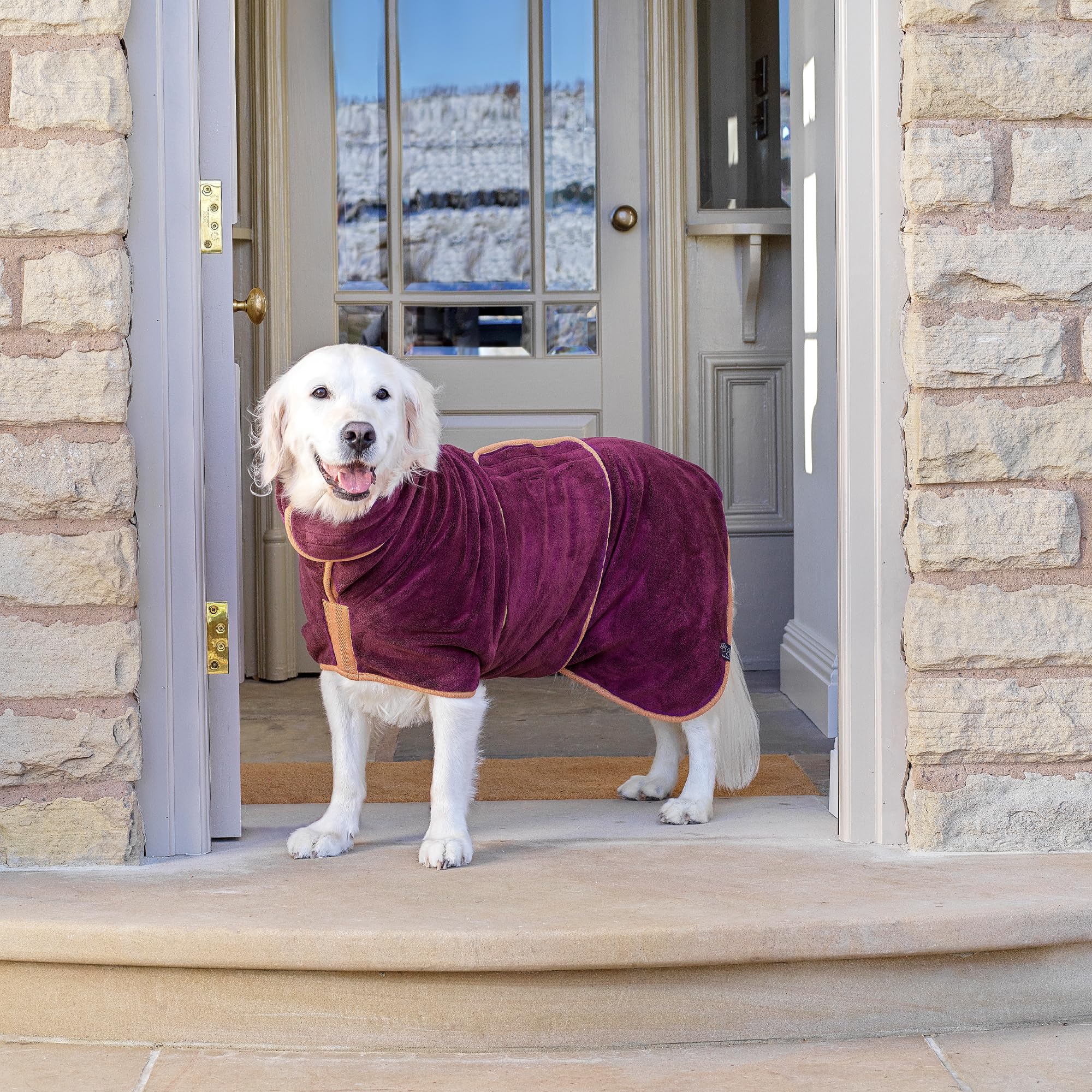 Lucky Paws® Hundebademantel – doppellagiger, Ultra-absorbierender & luxuriös weicher Bademantel Hund – Hunde in Minuten trocknen – Hundehandtuch & Hunde Bademantel in 1 (XL, Pflaume)