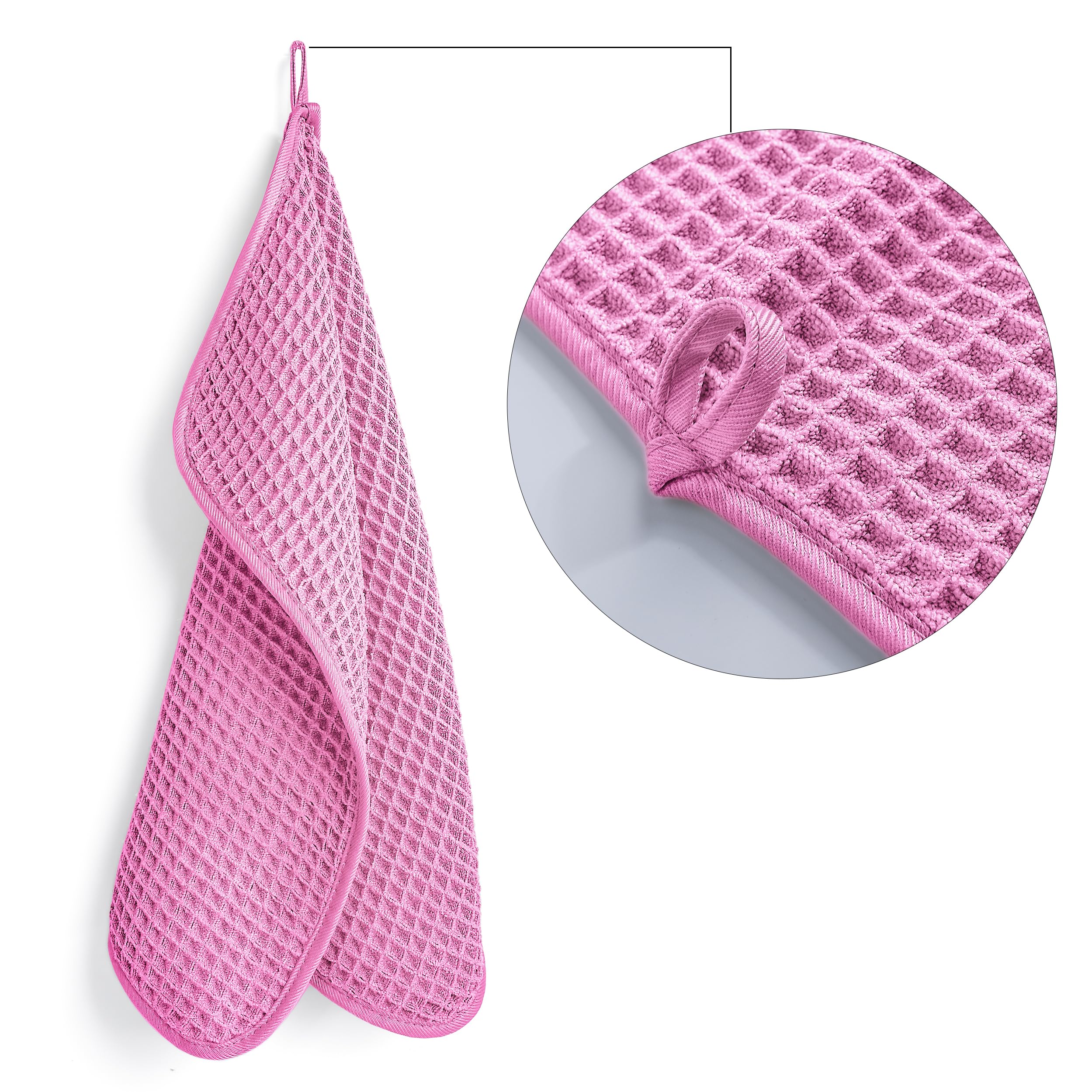 POLYTE 430 gsm Microfibre Lint Free Washcloth Face Towel, 33 x 33 cm, 4 Pack (Waffle Weave), Pink - Image 2