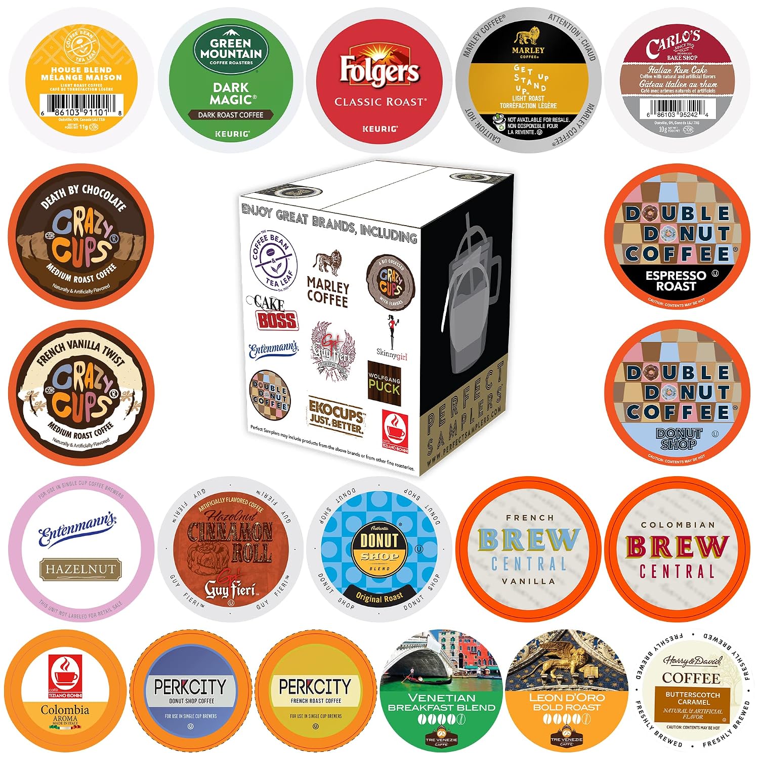 Perfect Sampler Coffee Pods Variety Pack, Including Flavored Coffee Pods, Dark Roast, Medium Roast Coffee Pods, Single Serve Coffee for Keurig K Cups Machines, Perfect Coffee Gift Set, 20 Count