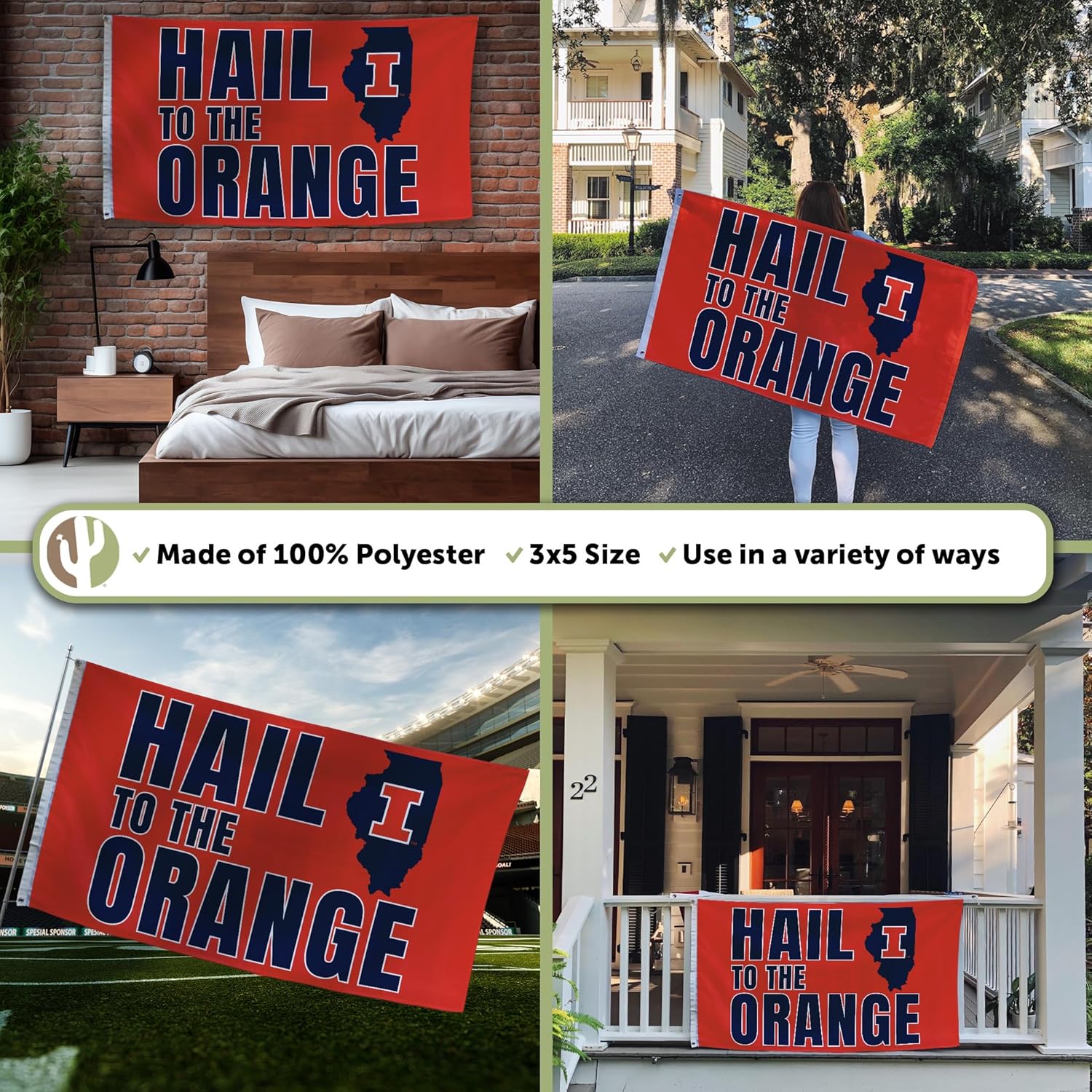Desert Cactus University of Illinois Flag - 3 x 5 Feet Fighting Illini U of I Banner, Indoor/Outdoor Durable Fabric Display (Style M1) - Image 3