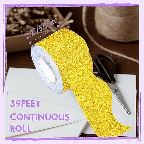 Miniatura 58 de Bordes de tablón de anuncios de 60 pies, borde ondulado amarillo puro con diseño de línea ondulada para la escuela, el aula y las oficinas Amarillo