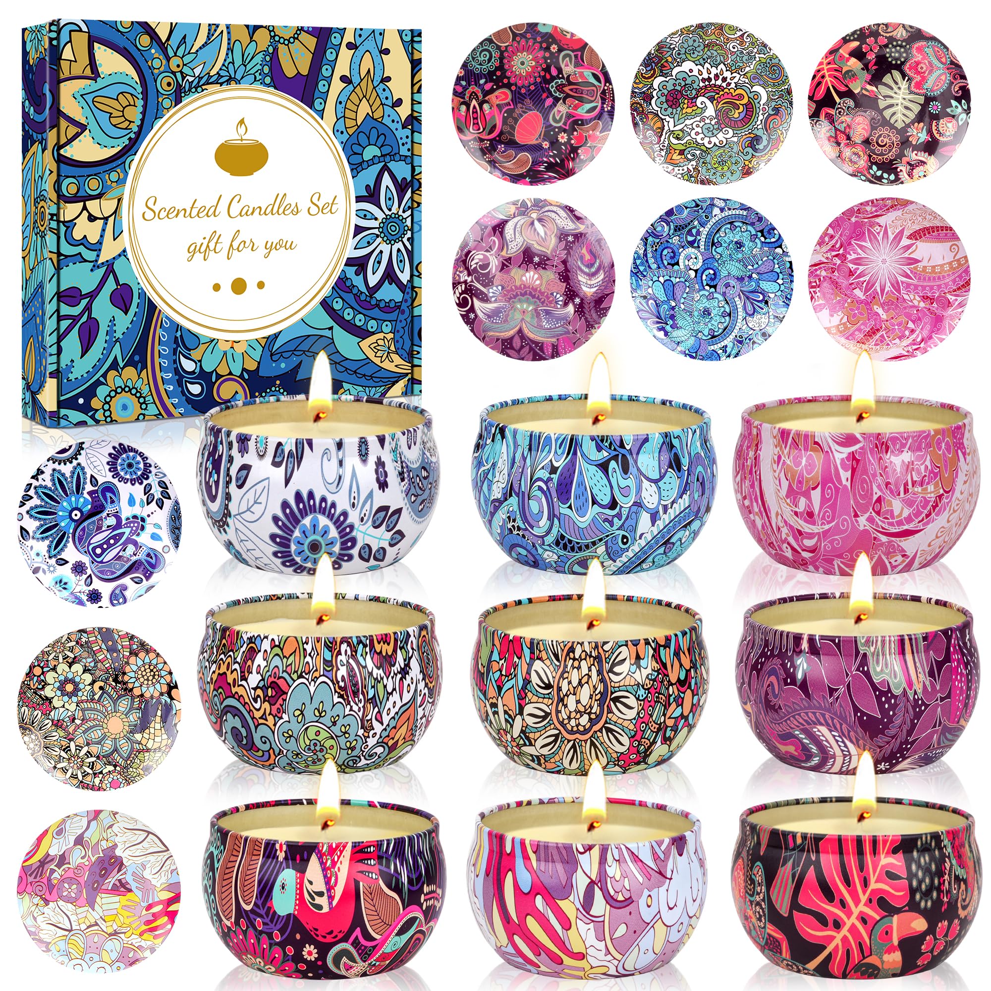 Candle Velas Aromáticas de Cera de Soja, 240 Horas Velas Perfumadas, Regalos Originales para Mujer, Ideal para Yoga, Baño, Dormitorio y Relajación 9PCS