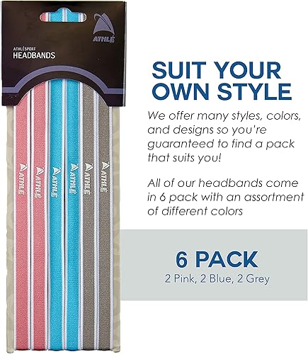 Vista 12 de Athlé - Diademas delgadas para mujeres y hombres, paquete de 6, diademas elásticas para mujeres y hombres, agarre de silicona antideslizante