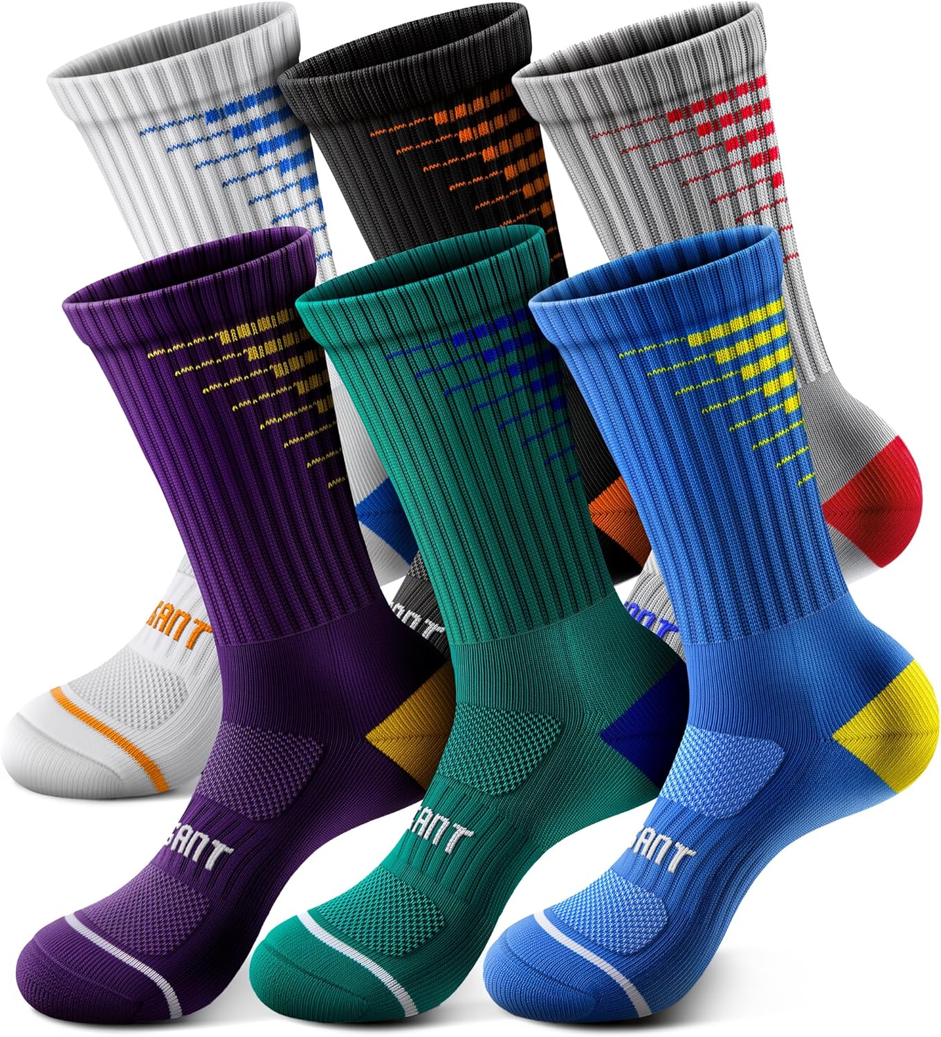 Bigant Boys Socks Cushioned Athletic Crew Socks Compression Arch Support Seamless Toe for Basketball Soccer Hiking Sports