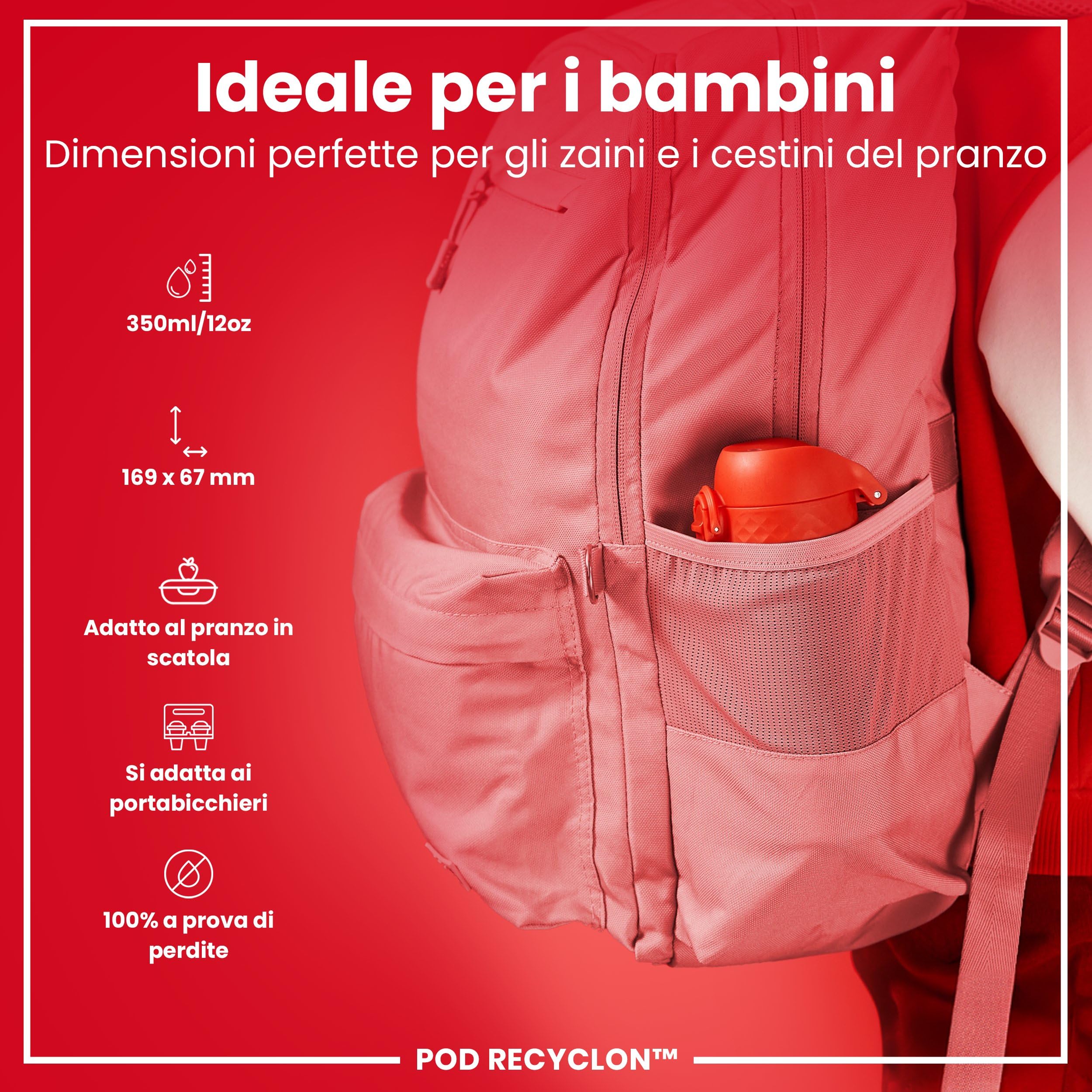 Ion8 Borraccia per Bambini 350 ml a Prova di Perdite Lavabile in Lavastoviglie Senza BPA