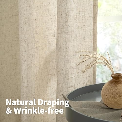 Miniatura 6 de YoungsTex 2 paneles de cortinas de lino marrón de 84 pulgadas de largo, para sala de estar, con ojales, filtrado de luz, cortinas de ventana para