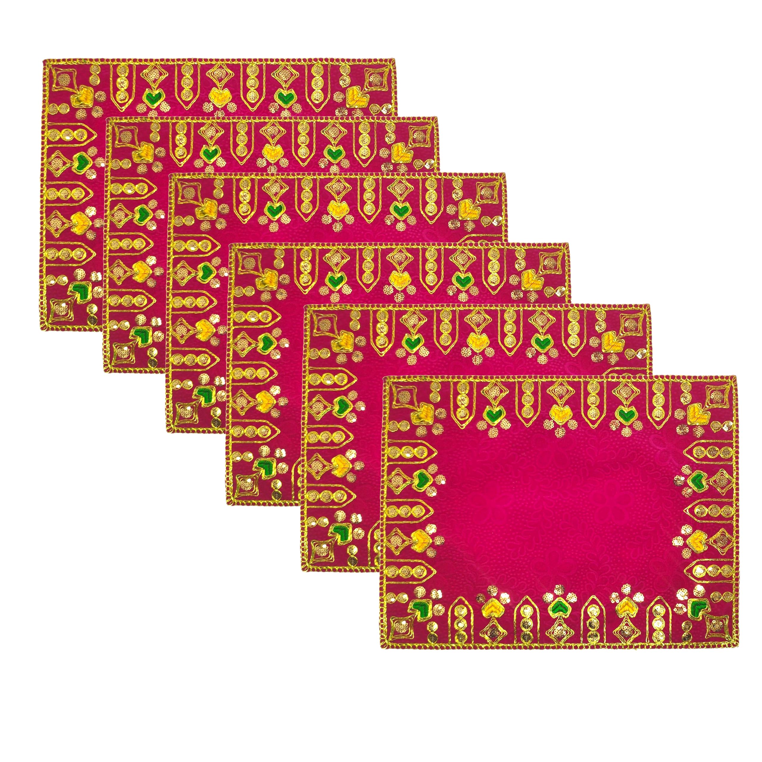 Achleshwar Designer Velvet Embroidered Pooja Aasan Cloth 8x10 inch Pink | Chowki Aasan for God Idol | Mandir Table Altar Cover for Temple, Puja Shelf, Diwali Decoration Pack 0f 6