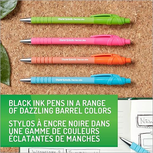 Miniatura 3 de Paper Mate FlexGrip Ultra - Bolígrafos hechos de materiales plásticos reciclados, varios colores de barril, punta media (0.039 pulgadas), negro, 4