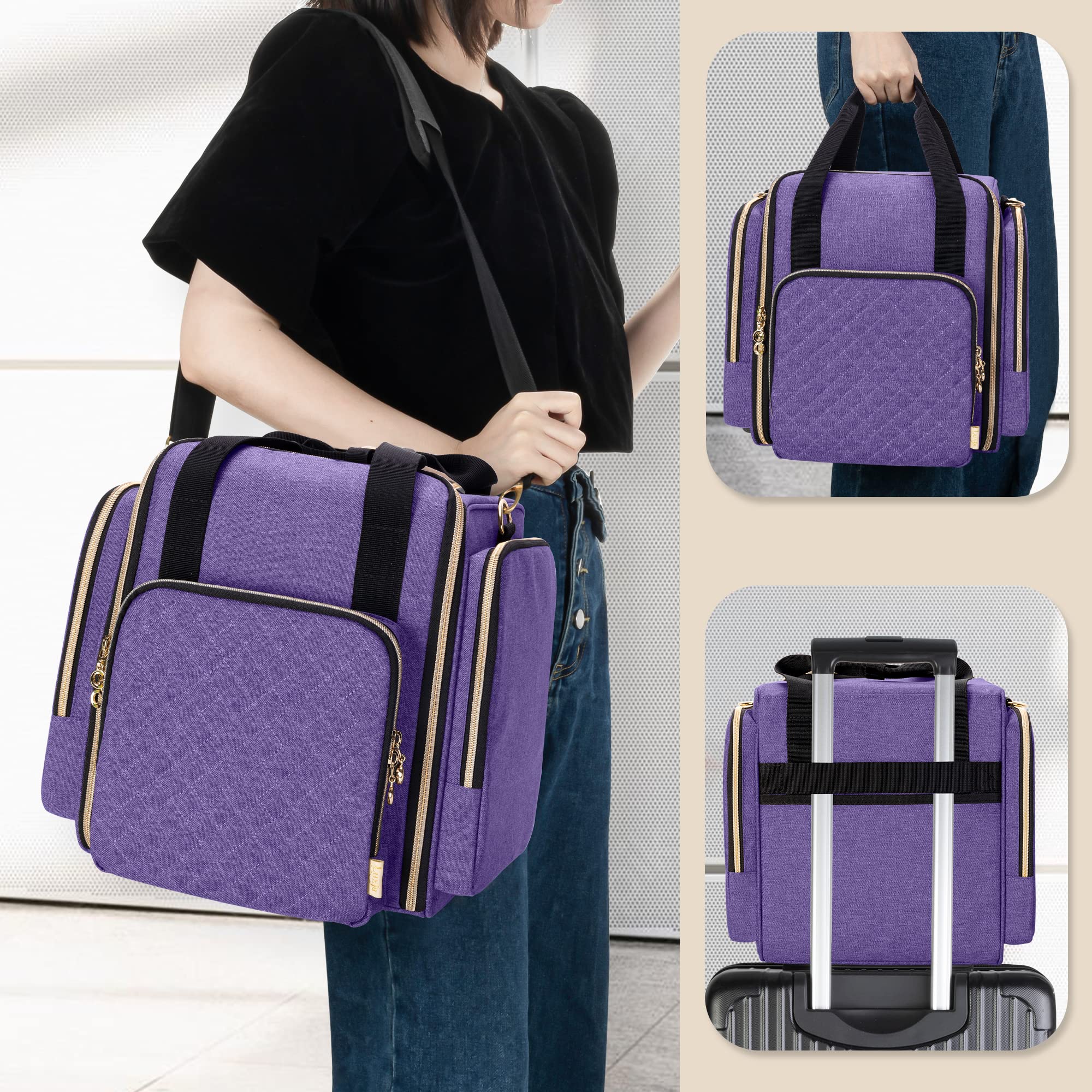Luxja Bolsa de Maquillaje de Viaje con 4 Estuches Extraíbles, Bolsa de Cosméticos con Varias Secciones de Almacenamiento, Estuche de Maquillaje (Solo Bolsa), Púrpura