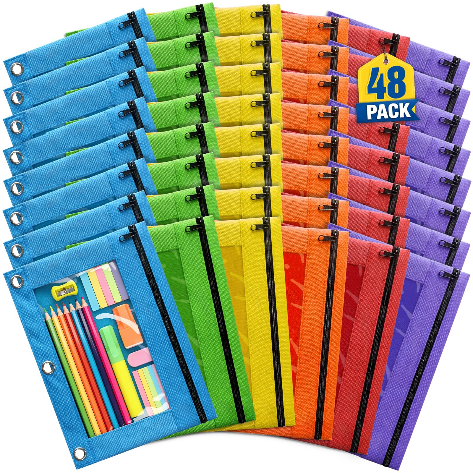 Astuccio per raccoglitori a 3 anelli, confezione da 48 sacchetti per matite con cerniera e finestra trasparente, astuccio per studenti, materiale scolastico e scolastico, sacchetti multiuso