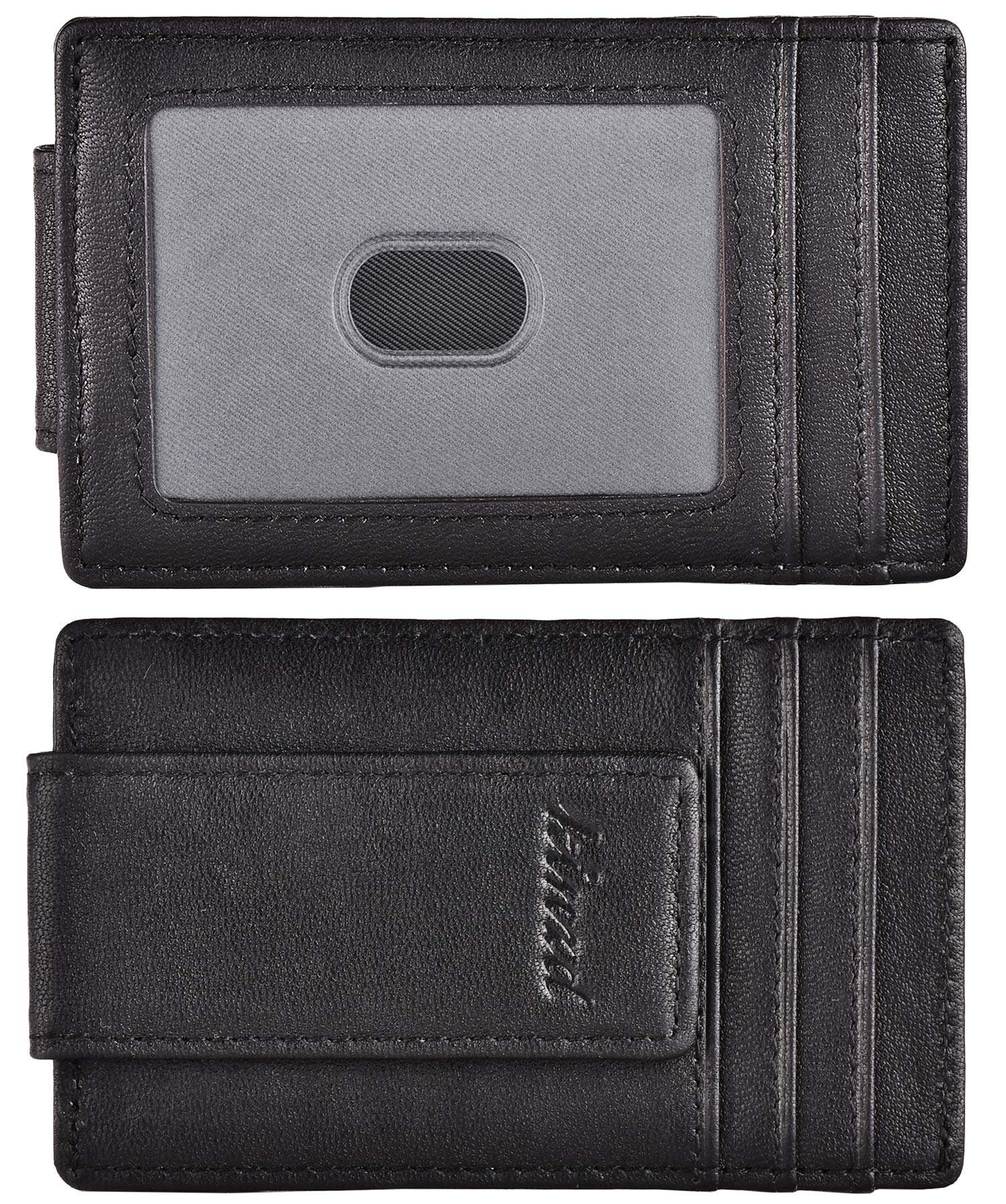 kinzdMoney Clip, Front Pocket Wallet, Leather RFID Blocking Strong Magnet thin Wallet, Black_Vegetable Tanned Leather, One Size, Vegetable Tanned Leather