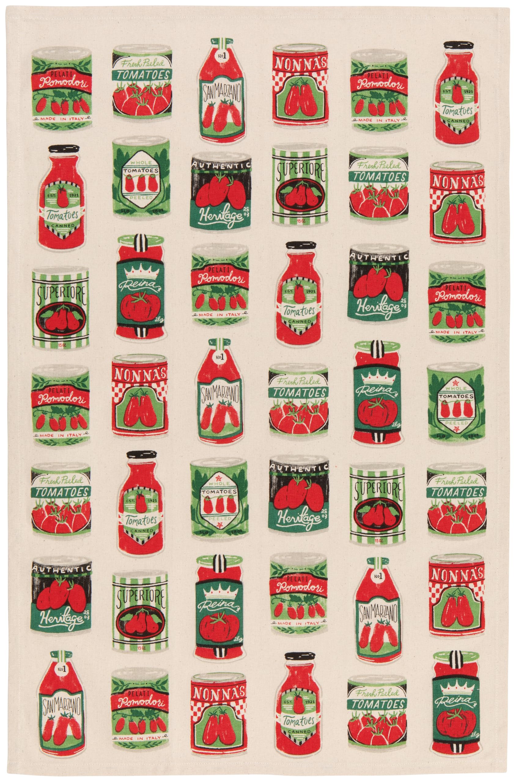 Now Designs Pomodori Collection Cotton Dishtowel, Vintage Market Style, W18 x L28in, Red and Green Pattern