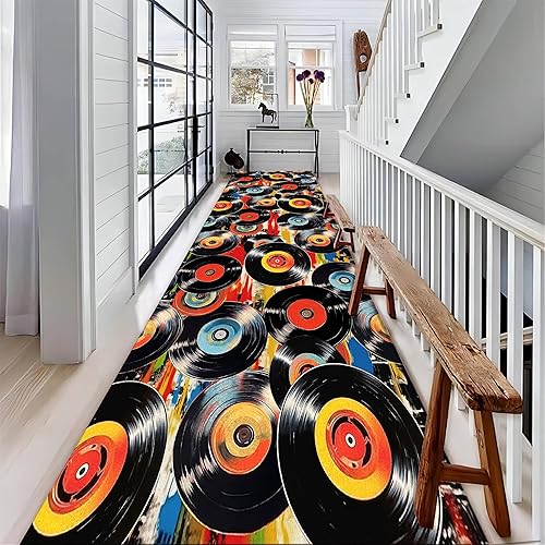 Miniatura 2 de Alfombra larga para pasillo con grabación de CD, 2 x 6 pies, alfombra de suelo de disco de vinilo de música retro, alfombra plegable delgada