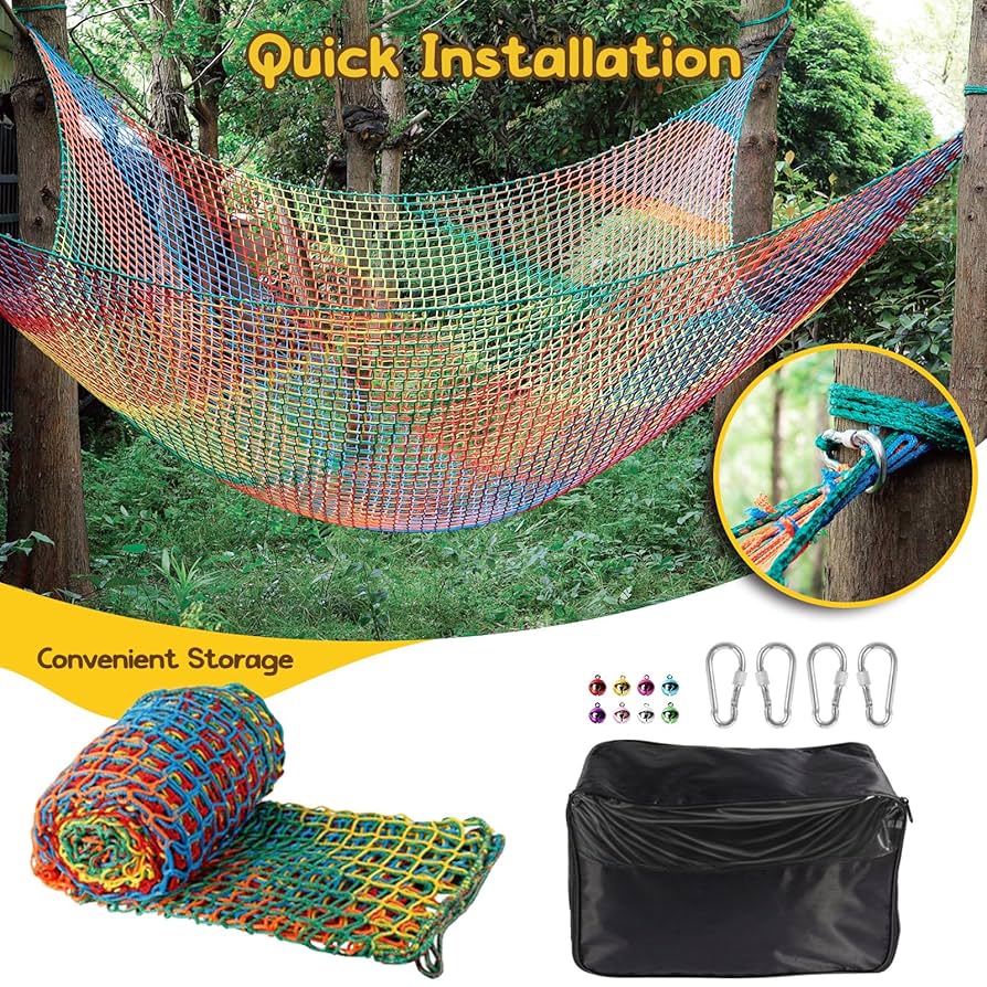 Double Layers Safety Net For Kids Playground Play, Outdoor Climbing Game Protection Net, Cargo Net, Heavy Duty Fence Netting For Balcony Stairway, For Tree (Size:9.8x9.8FT(3x3M),Color:Multicolor