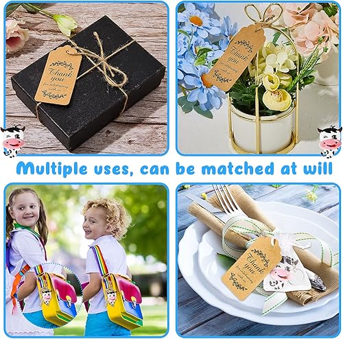 Miniatura 7 de MTLEE 91 llaveros de vaca para el primer cumpleaños, recuerdos de fiesta de 30 juegos de llaveros de vaca con etiquetas de papel kraft de