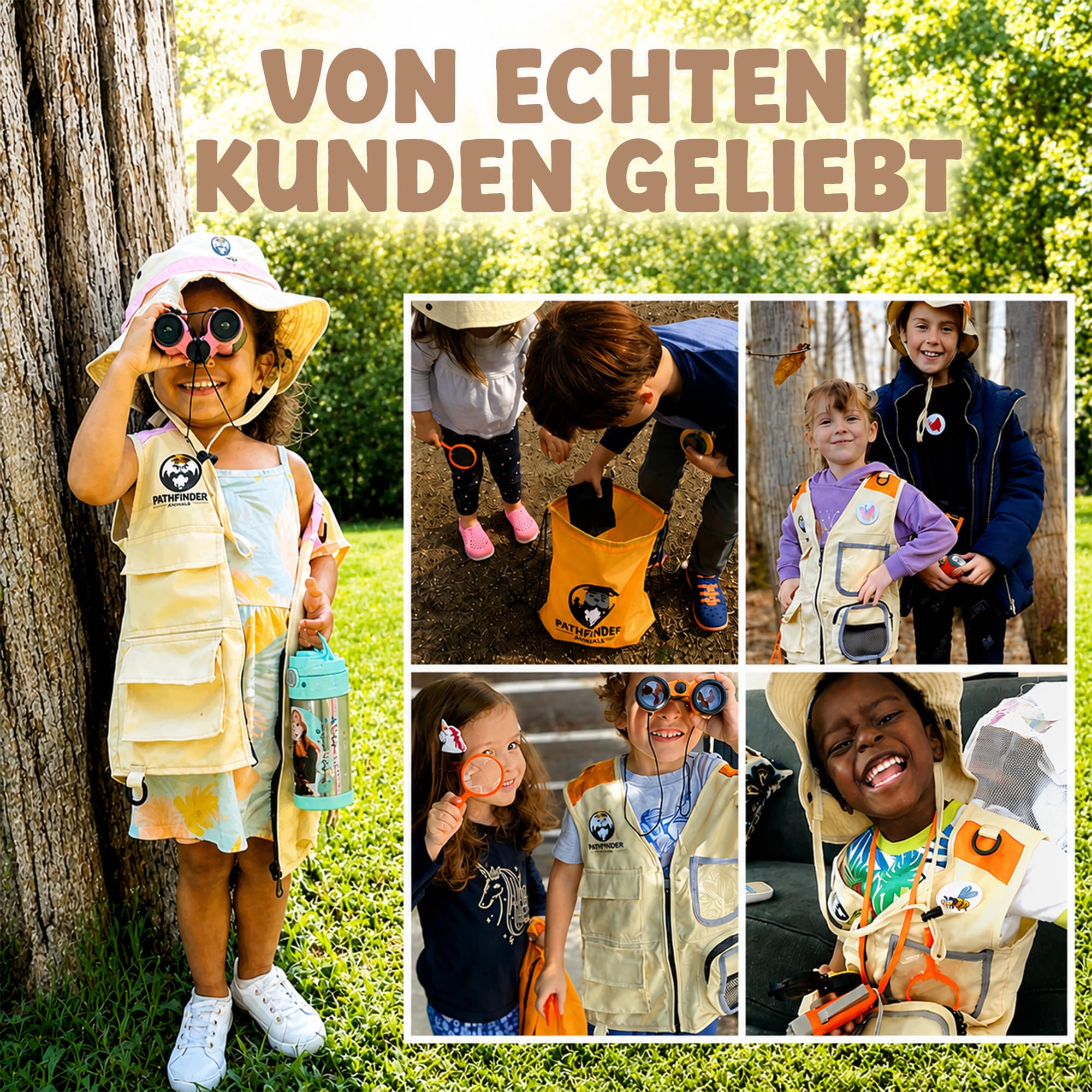 Entdecker Set Für Kinder ab 4 - Forscherset Für Kinder mit Safari Kostüm, Fernglas, Becherlupe & Mehr - Pfadfinder Ausrüstung - Outdoor Spielzeug für Jungen Mädchen 3-7 Jahre (Medium)
