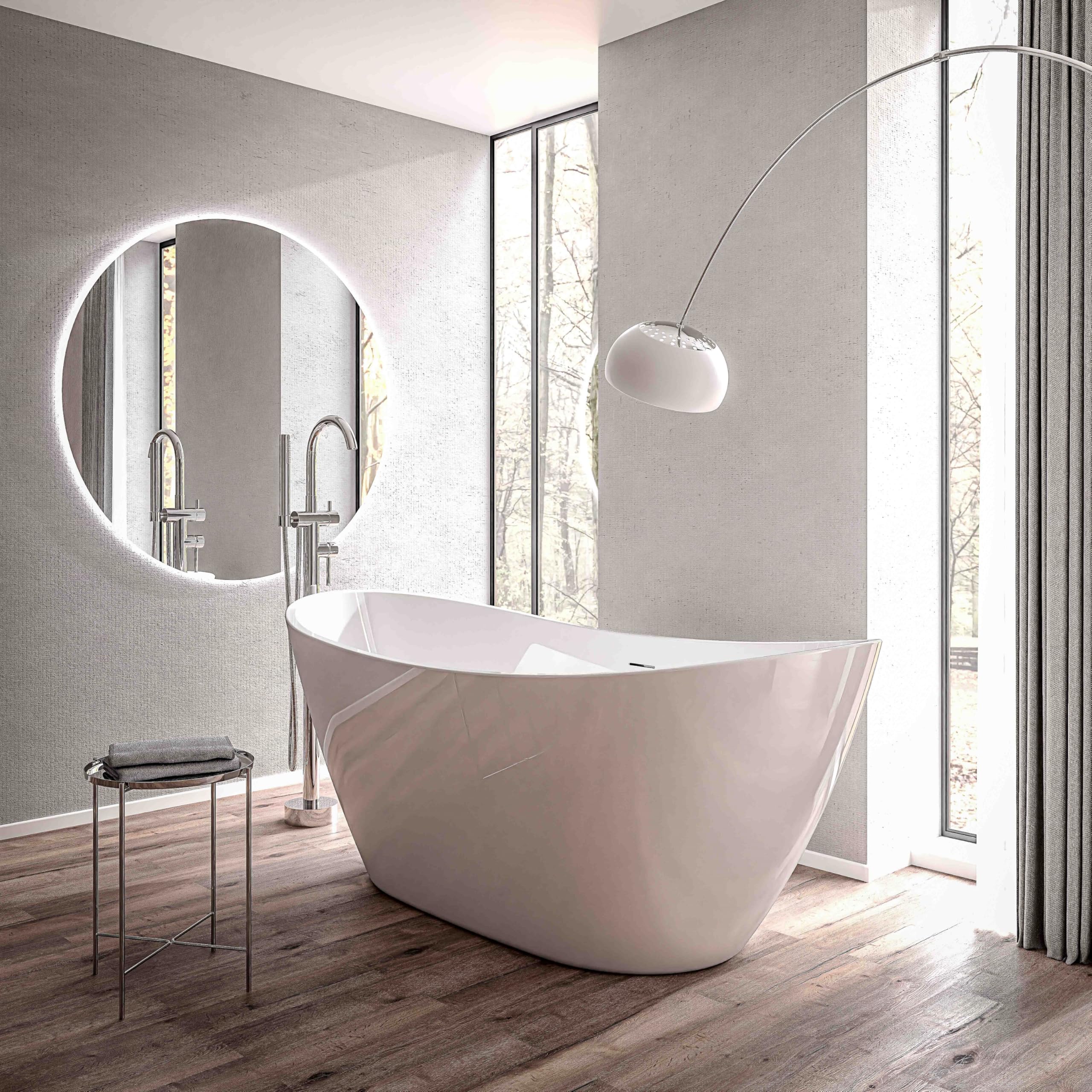 BERNSTEIN - Baignoire îlot ovale Blanc brillant Acrylique + Bonde et trop plein, 270L - 180x80x69cm (lxLxH) - BELLAGIO 2.0