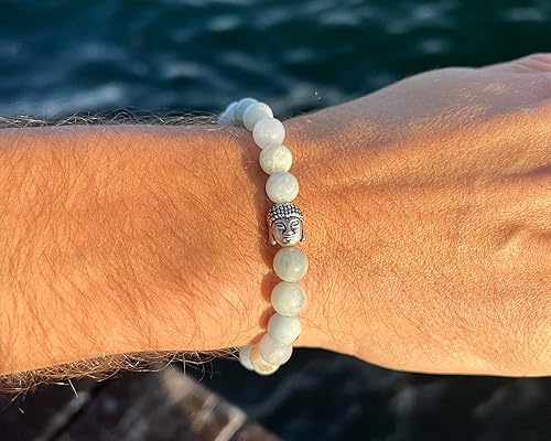 Miniatura 5 de BERGERLIN - Pulsera de Buda con piedra natural genuina de 0.315 in y perlas de piedra de lava - Pulsera de piedra natural real - Calidad certificada