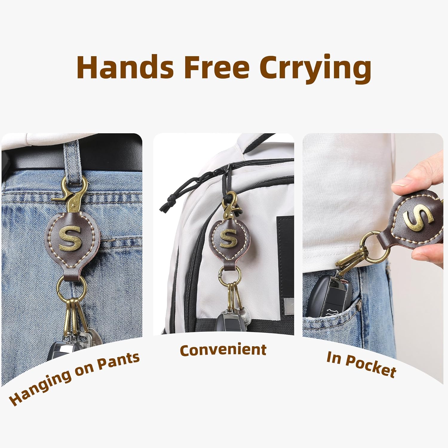 Initial Letter Keychain Brown Leather Alphabet Keychain with Easy Clasp, Key Car Key Bag Key Ring for Women Mens - Image 4