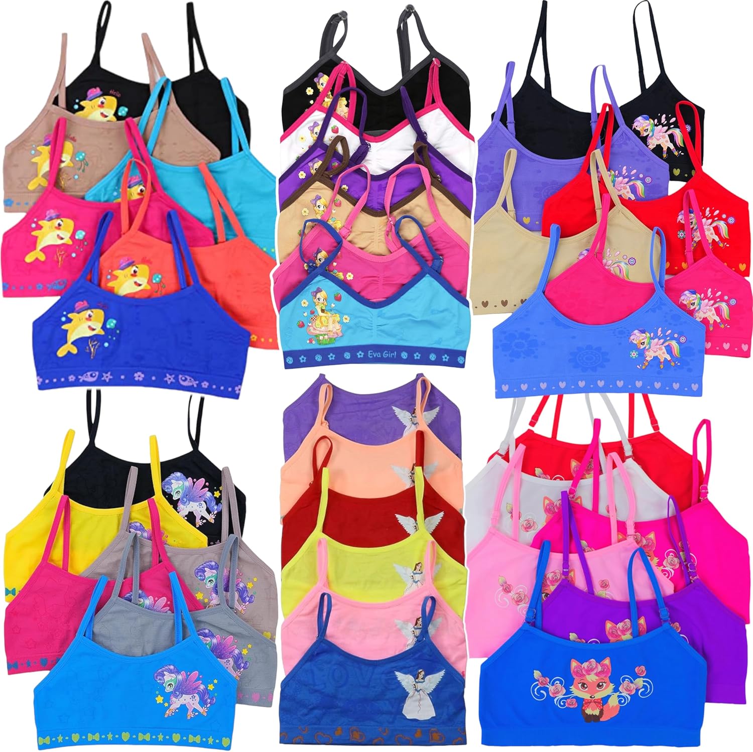 ToBeInStyle Girls' Pack of 6 Random Assorted Print Racerback or Cami Training Bras Tops