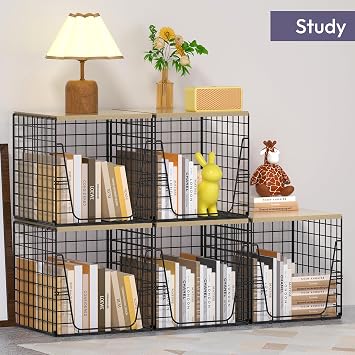SWTYMIKI 2PCS Closet Organizers and Storage - Stackable Closet Basket with Wood Top Shelf, Clothes Storage Shelves, Clothes Drawer Bins for Wardrobe, Bedroom, Entryway, Black