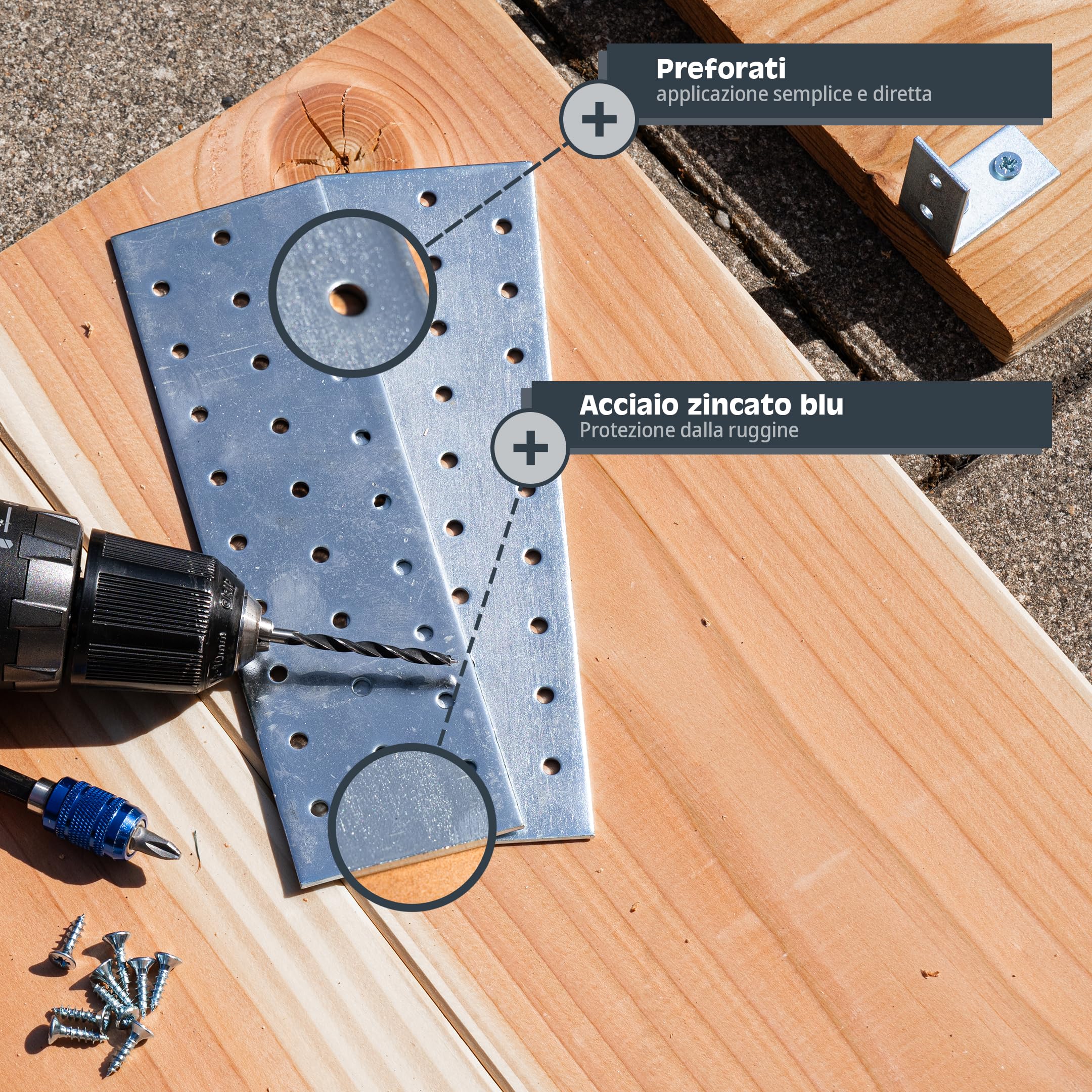 HELPMATE 12 pezzi piastrine forate 30x300 mm Connettore piatto galvanizzato blu Giunzione per legno
