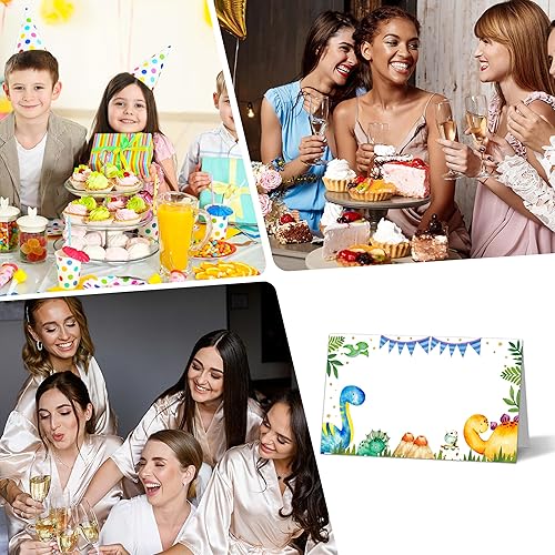 Miniatura 4 de Zmyollo Tarjetas de mesa de dinosaurio  25 tarjetas de tienda de campaña  Etiquetas de comida con temática de dinosaurios tropicales  Tarjetas de