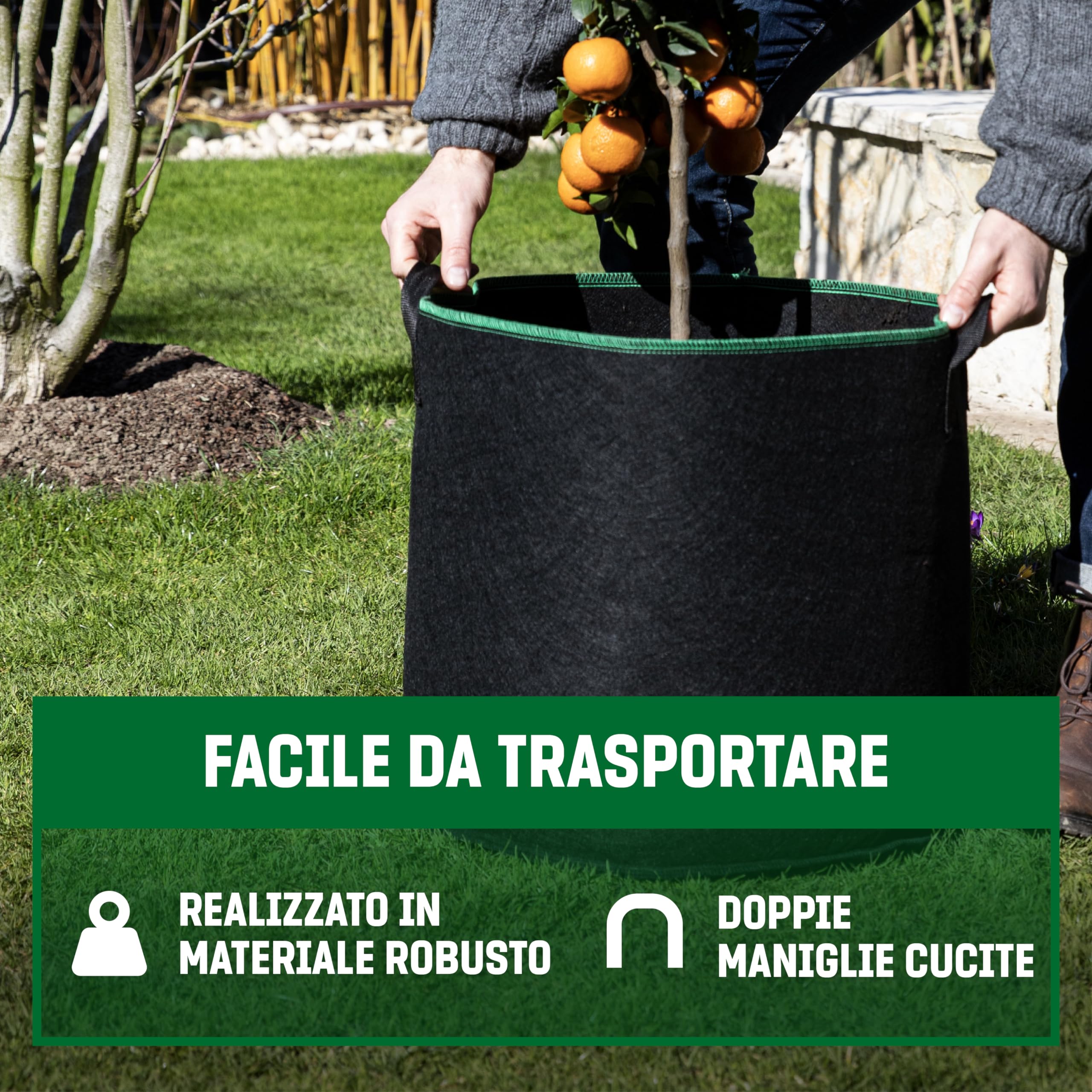 GardenGloss Sacchi per Semina (5 Pezzi) - Tessuto Non Tessuto - 60 Litri | Per Patate e Pomodori - Per Interni ed Esterni - In Tessuto Non Tessuto - Riutilizzabile