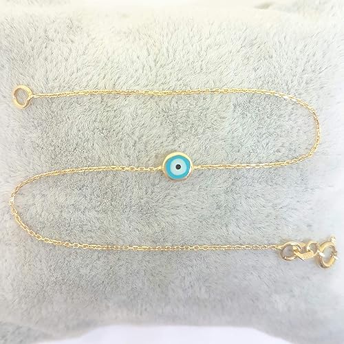 Miniatura 5 de Pulsera de oro amarillo sólido de 14 quilates para mujer | Pulsera de protección nazar turca de la suerte buena suerte delicada azul marino o