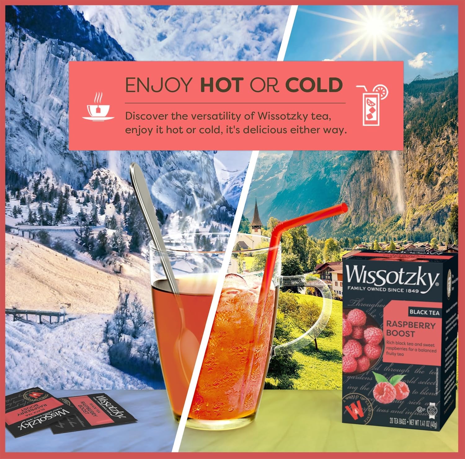 Wissotzky Raspberry Boost Black Tea (6 Pack - 120 Tea Bags) | Bold Berry Tea | Antioxidant Rich | Fruity Black Tea Bags