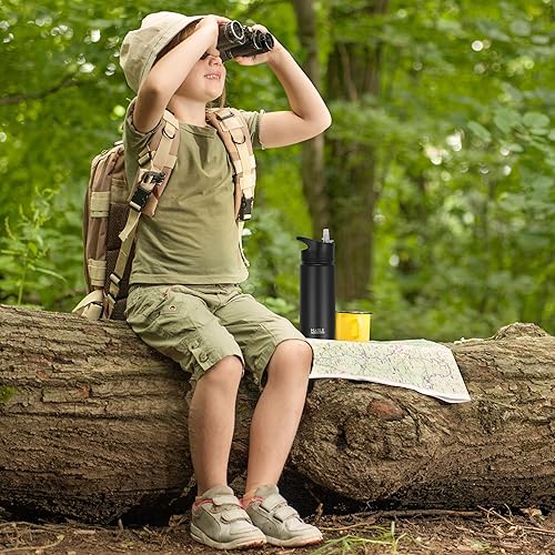 Miniatura 6 de HASLE OUTFITTERS Botella de agua aislada de 16 onzas de acero inoxidable de doble pared al vacío, a prueba de fugas, boca ancha con tapa de popote