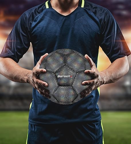 Miniatura 4 de Balón de fútbol premium para niños y niñas, balón oficial de partido con patrón hex arcoíris reflectante, duradero, para interiores, exteriores,