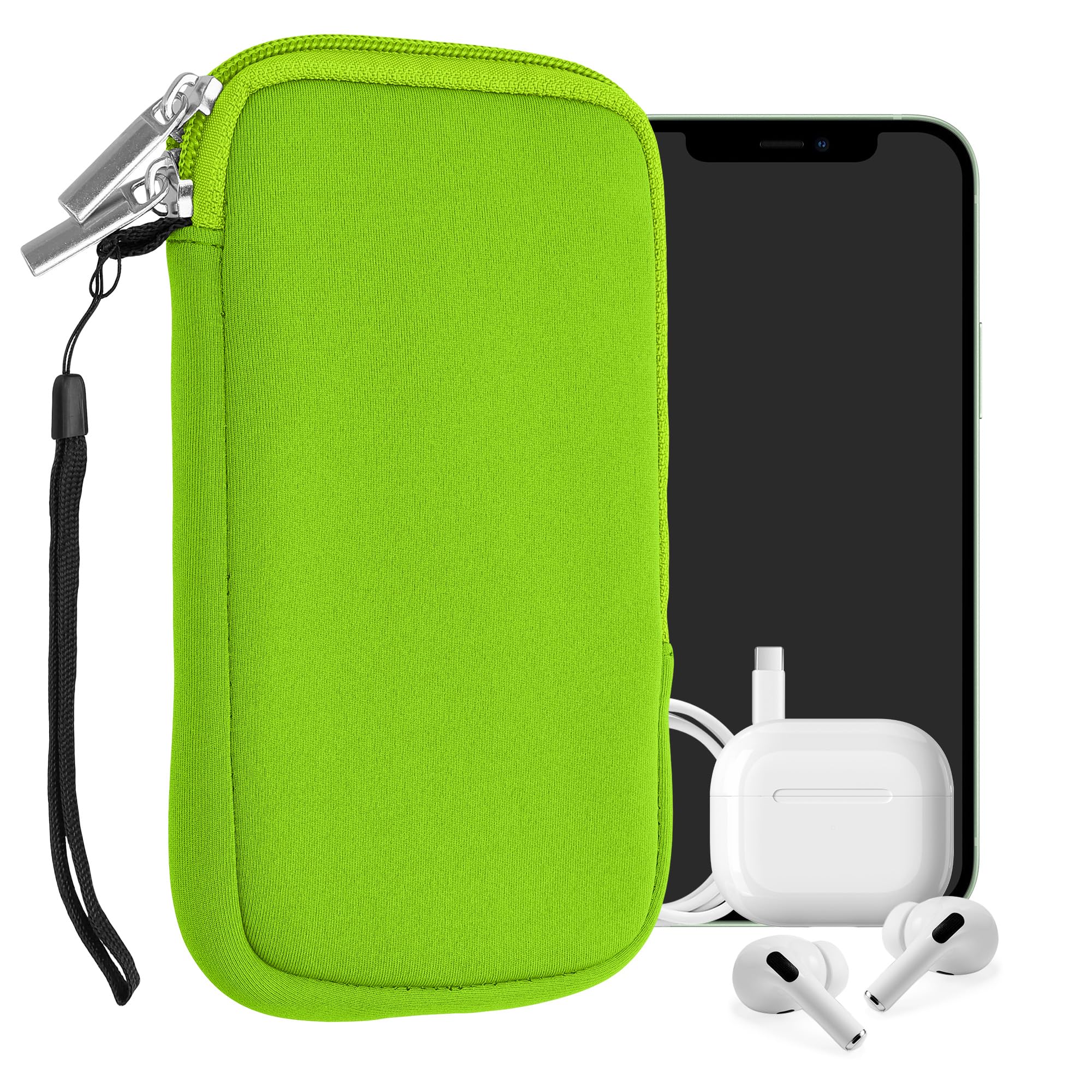 kwmobile Universal Phone Pouch Size L - 6.5" - Neoprene Smartphone Pouch with Zip - Water-Repellent Mobile Phone Case - Sleeve in Neon Green