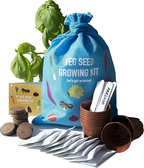Scott&Co Vegetable Seed Grow Your Own Kit, 10 Veg Seeds Varieties, Carrots, Cabbage, Broccoli and More, Sow and Grow Guide, Pots, Labels and Peat Free Compost, Gardening Gifts for Women and Men