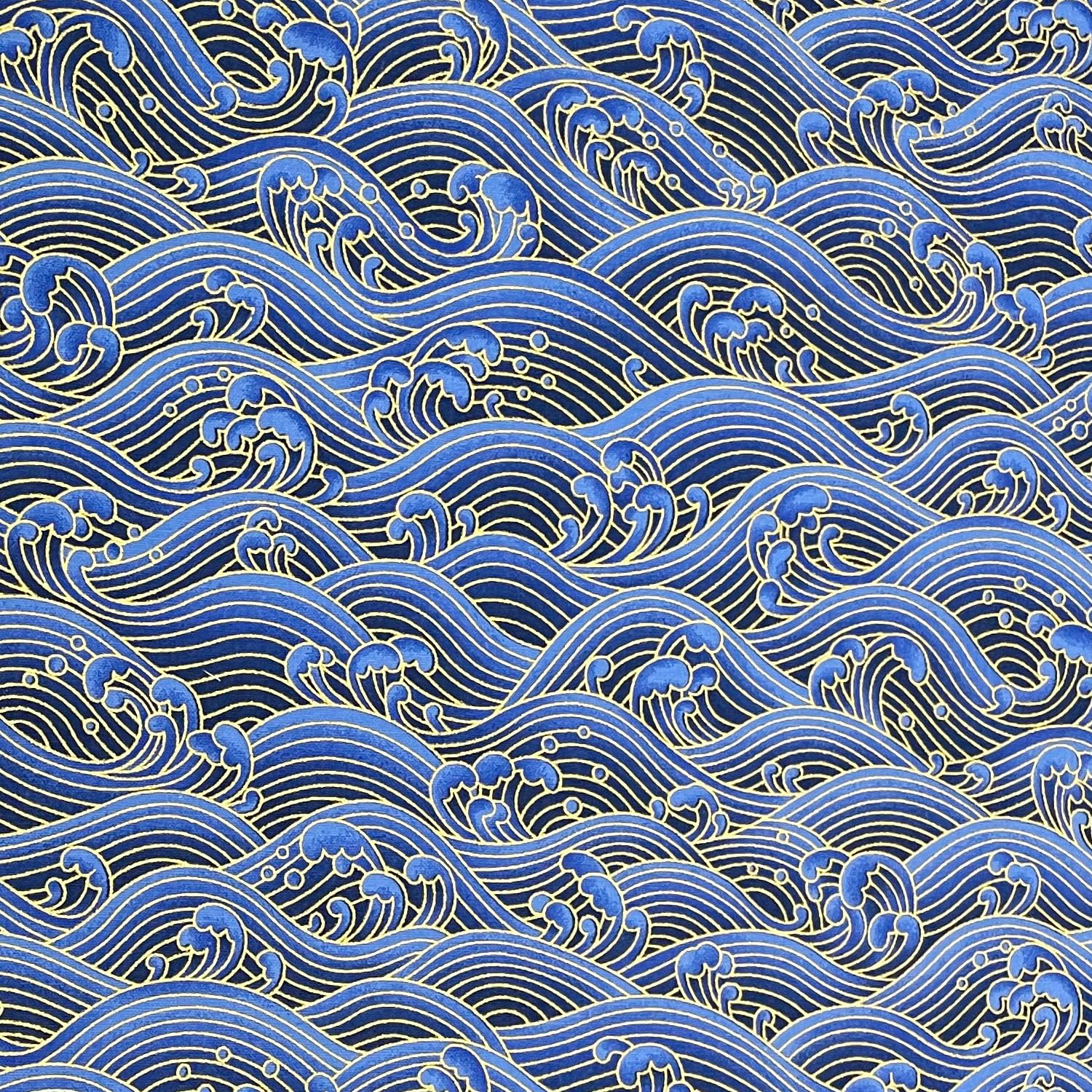 Jukway Cotton Fabric by The Metre, 50x145 cm, 100% Cotton Fabrics, Bronzing Design Waves Printed Decorative Cloths for Sewing, Quilting, Crafts, Curtains, Upholstery (05- Design, Blue)