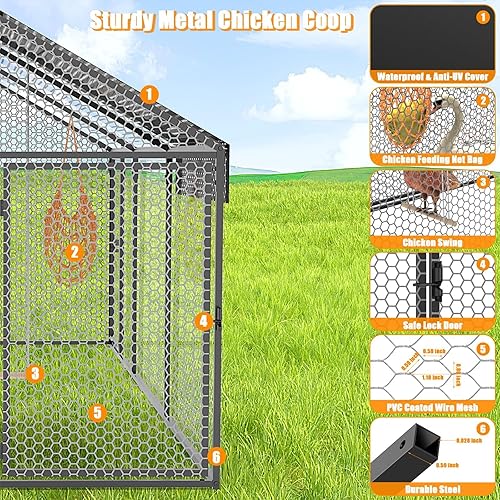 Miniatura 3 de Gallinero de metal grande de 120, 40, 40, 40 pulgadas, gallinero resistente con cubierta impermeable anti-UV para jaula de aves de corral portátil,