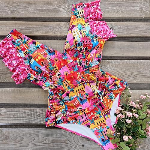 Miniatura 5 de SPORLIKE Traje de baño de una pieza para mujer, talla grande, con control de abdomen, monokini con volantes