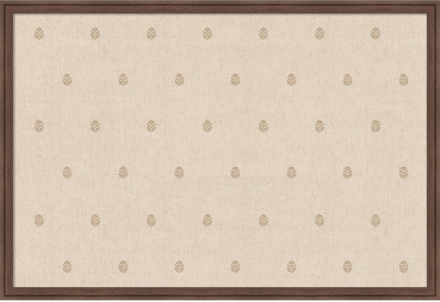 Kate and Laurel Framed Fabric Magnetic Board 38 x 26, Beige Botanical Block Print Printed Linen Casual Transitional Bulletin Board for Use as a Vision Board or Wall Organization, Florence Medium Brown