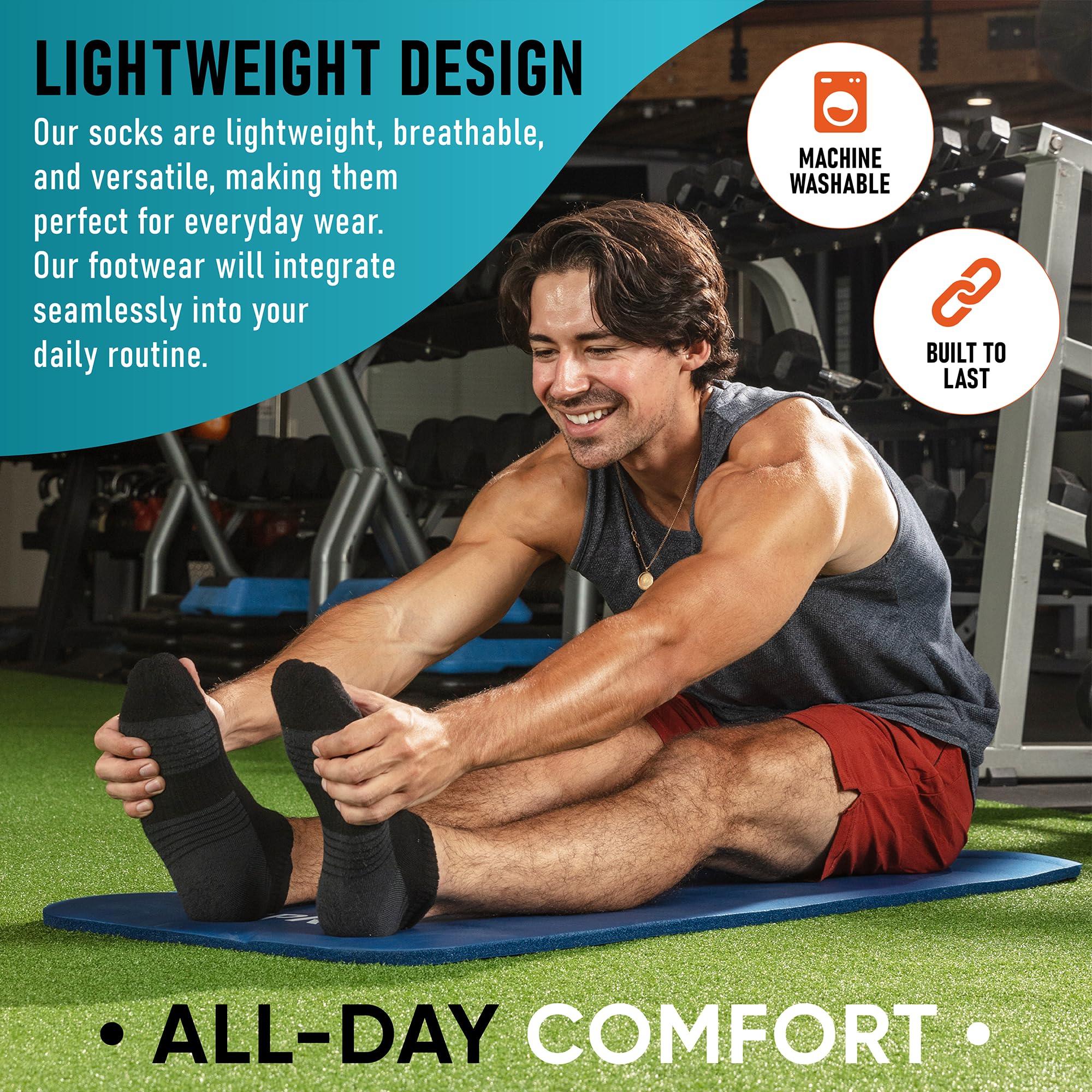 PhysFlex Calzini sportivi per donne e uomini, 6/3 paia di calzini imbottiti per il massimo comfort, con supporto per arco plantare per corsa e sport
