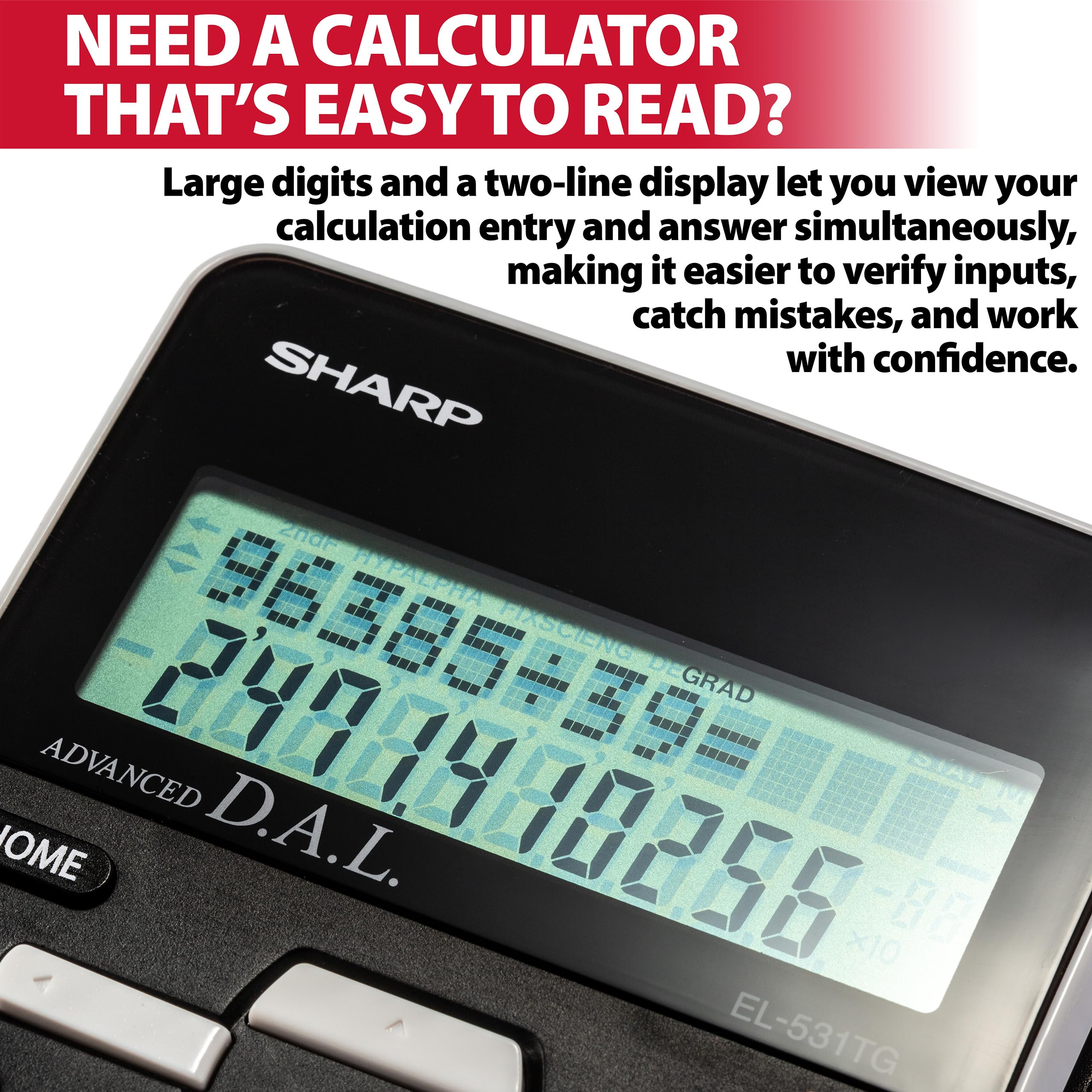 Sharp EL-531TGBBW Calculatrice scientifique/ingénierie à 12 chiffres avec coque rigide de protection, batterie et écran LCD solaire hybride, idéale pour les étudiants et les professionnels, noir, noir
