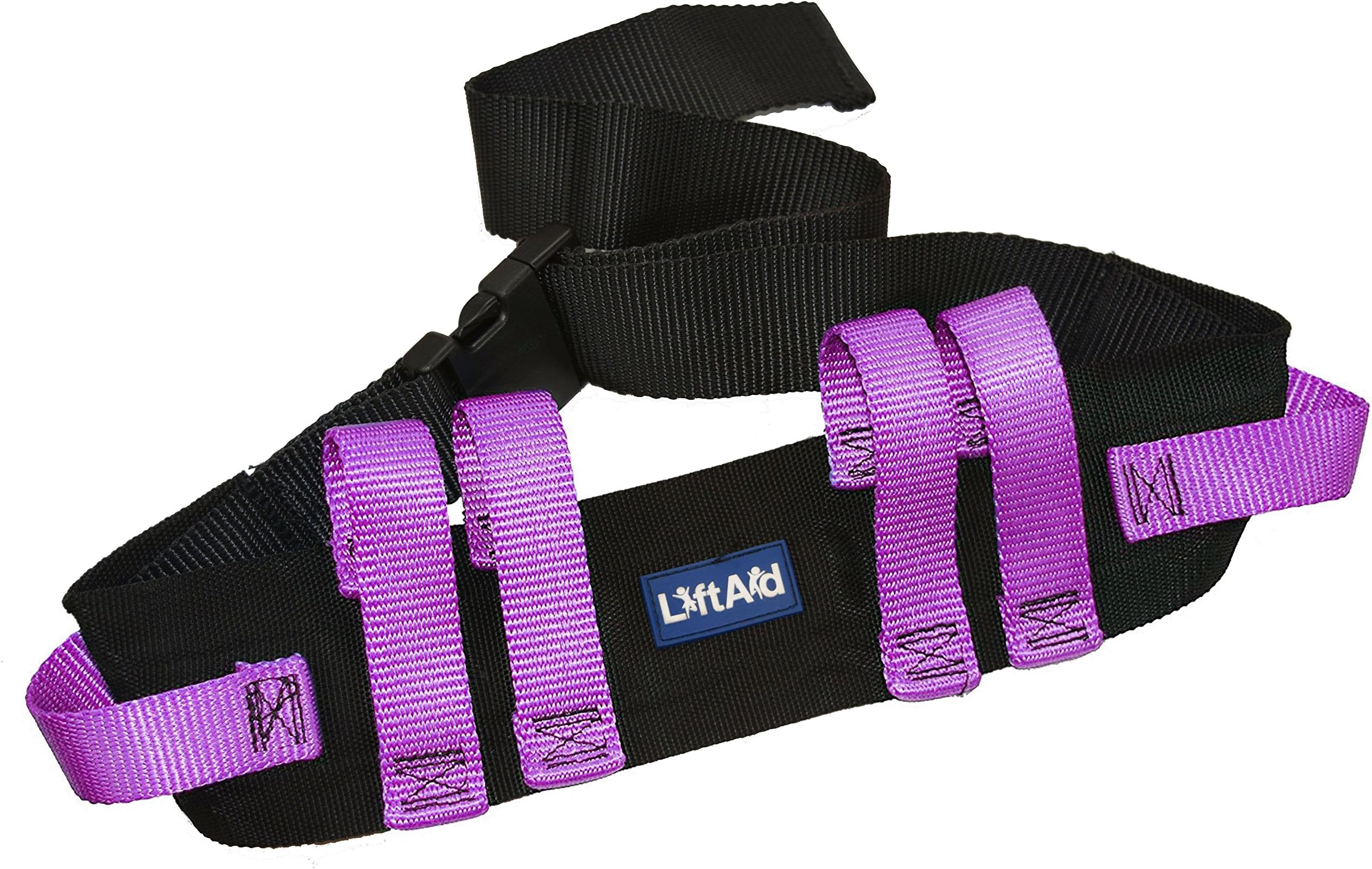 LiftAid Transfer and Walking Gait Belt with 6 Hand Grips and Quick-Release Buckle (Purple)