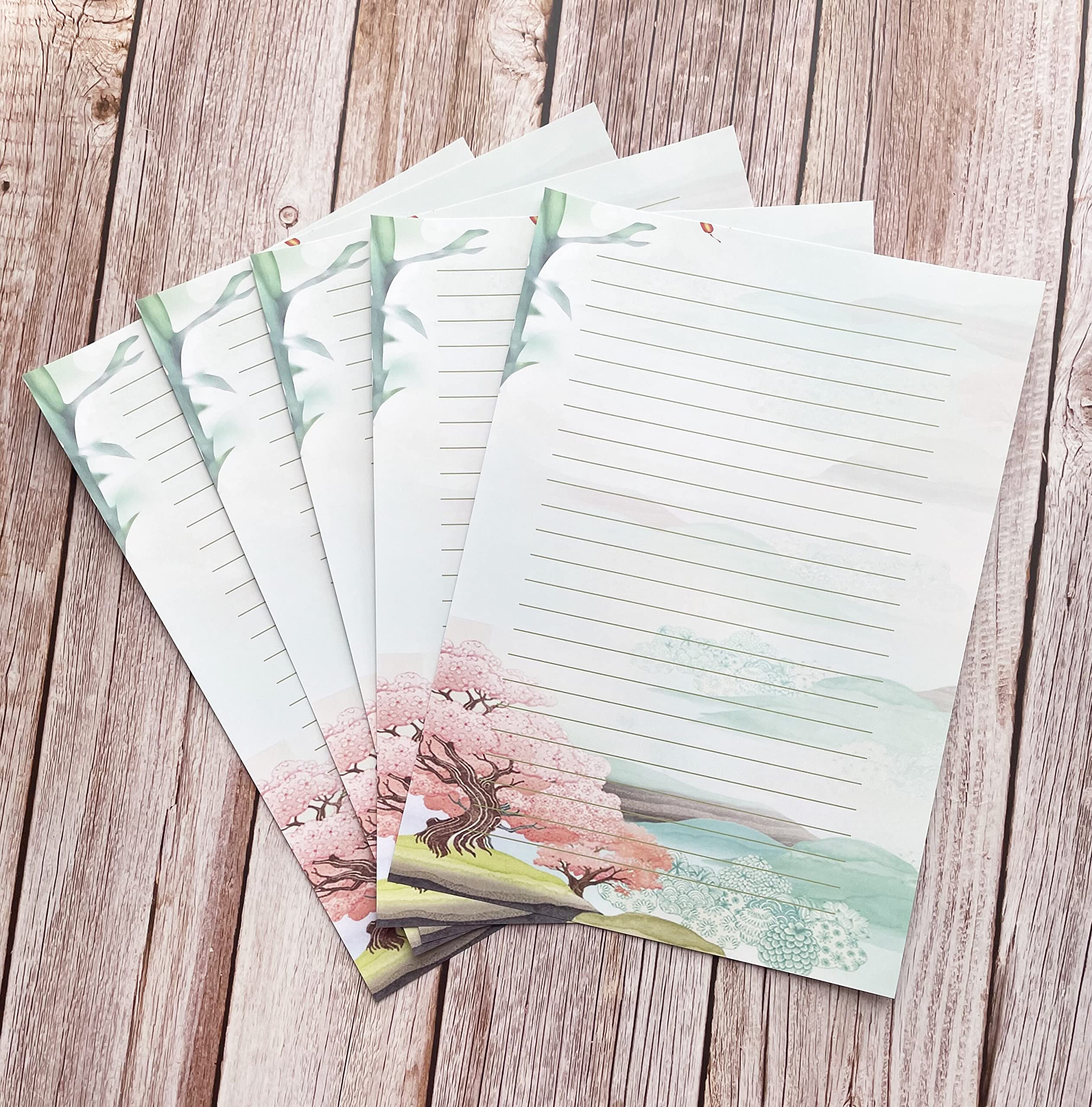 100 papeles de papelería a rayas, hermosos diseños para escribir cartas, notas, invitaciones, manualidades, 5 estilos diferentes (11.7 x 8.25 pulgadas)