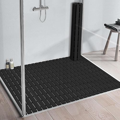 Miniatura 7 de Yolife PVC Large Shower Mat, 35.4 × 24 Inch Non Suction Cup Non Slip Shower Floor Mat, Easy to Cut & Curlable Stand Up Shower Stall Mat, Heavy Duty