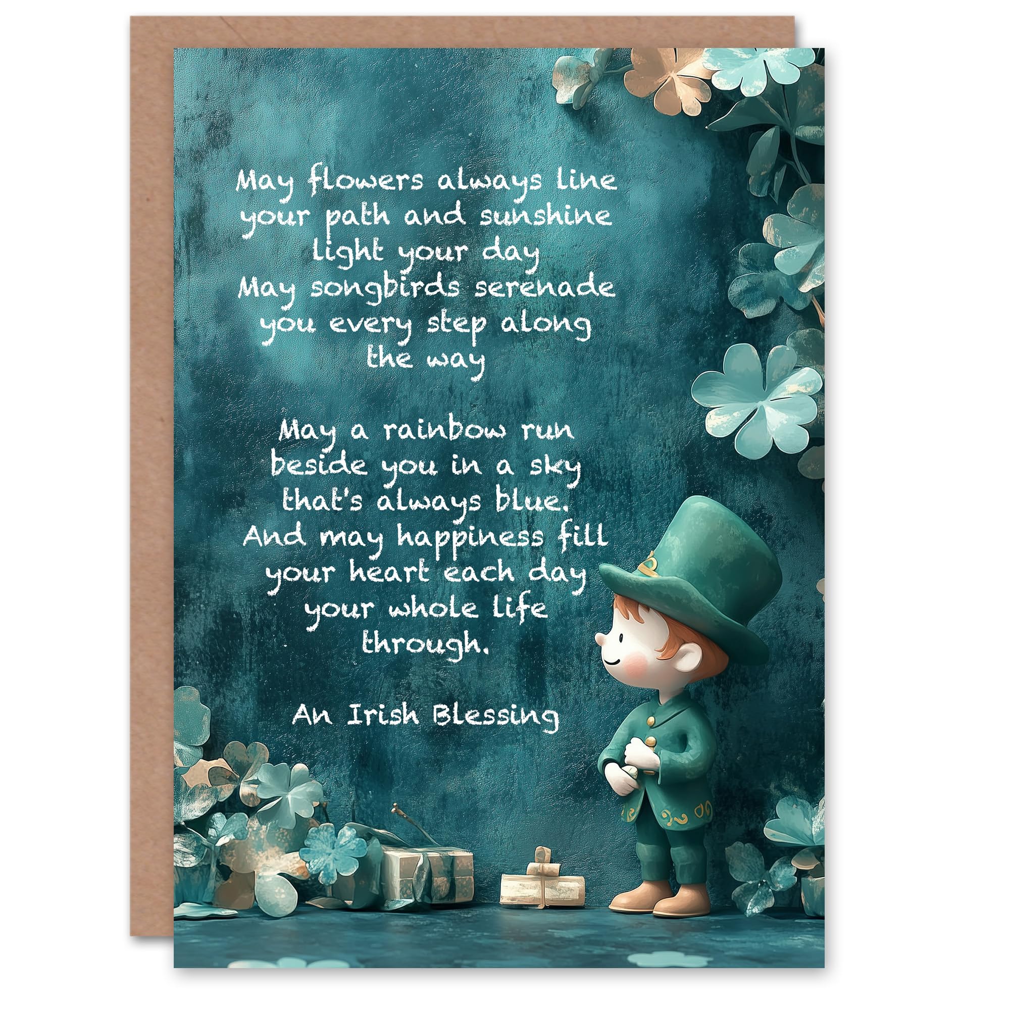 Artery8 Green St. Patrick's Day Card Irish Blessing Cute Blank Greeting Card