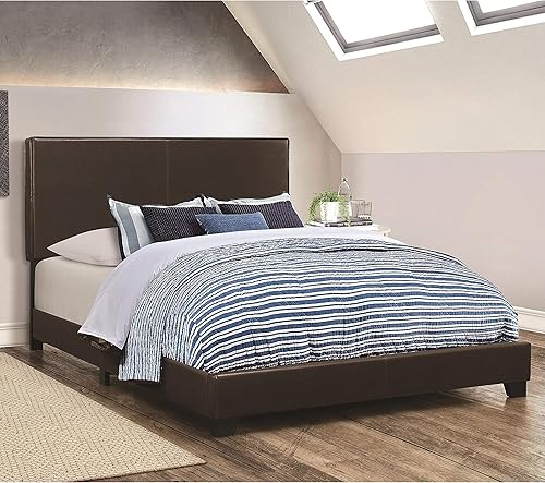 Benjara Benzara - Cama tapizada de piel, tamaño California King, color marrón