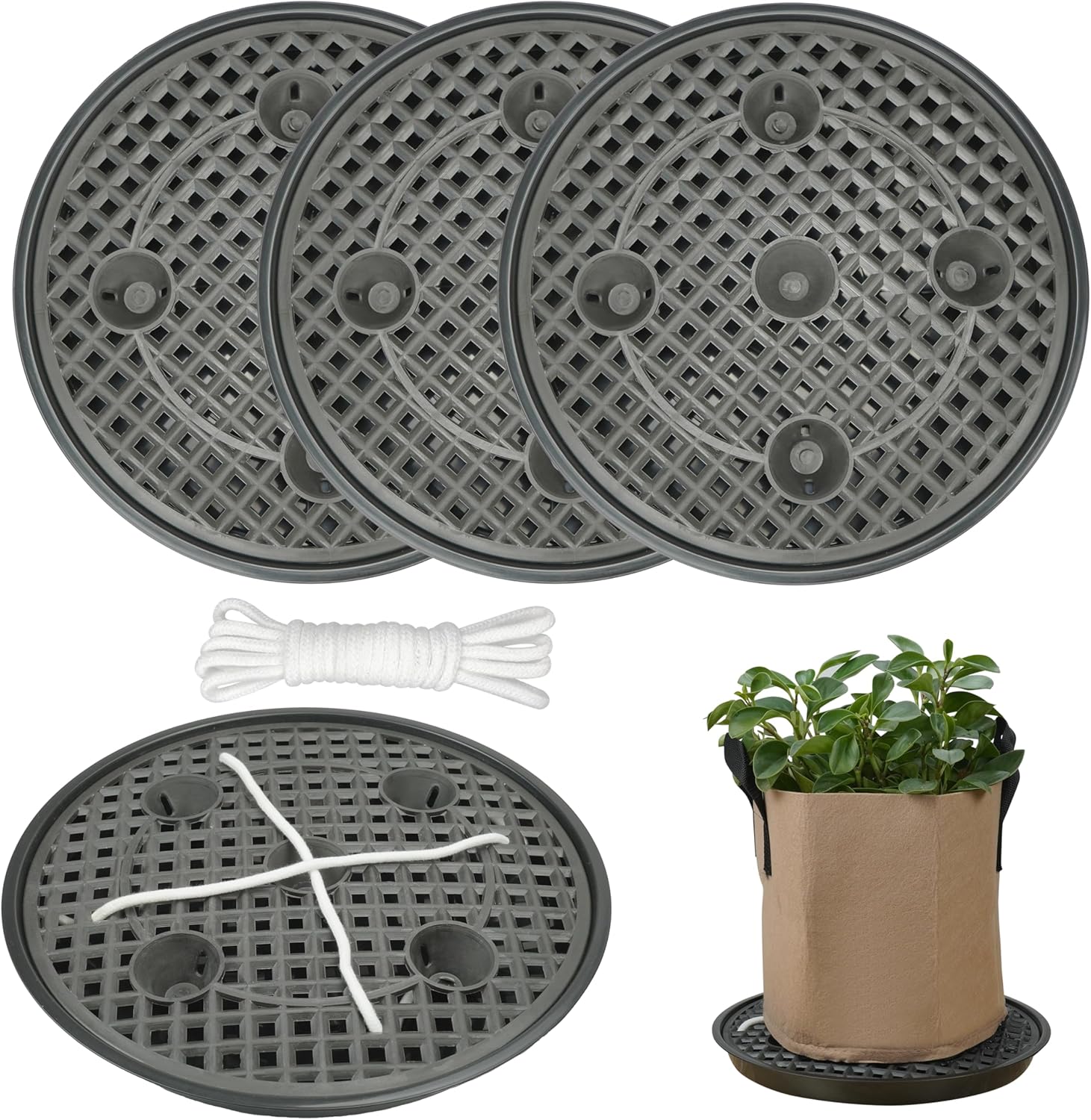 4 Pack 16 inch Self Watering Base for Fabric Grow Bag, Self-watering Plastic Elevated Plant Saucer Stand, Automatic Watering Tray for Non-woven Planter Flower Pot Growth Tent Greenhouse Indoor Outdoor 16 inch - 4 Pack