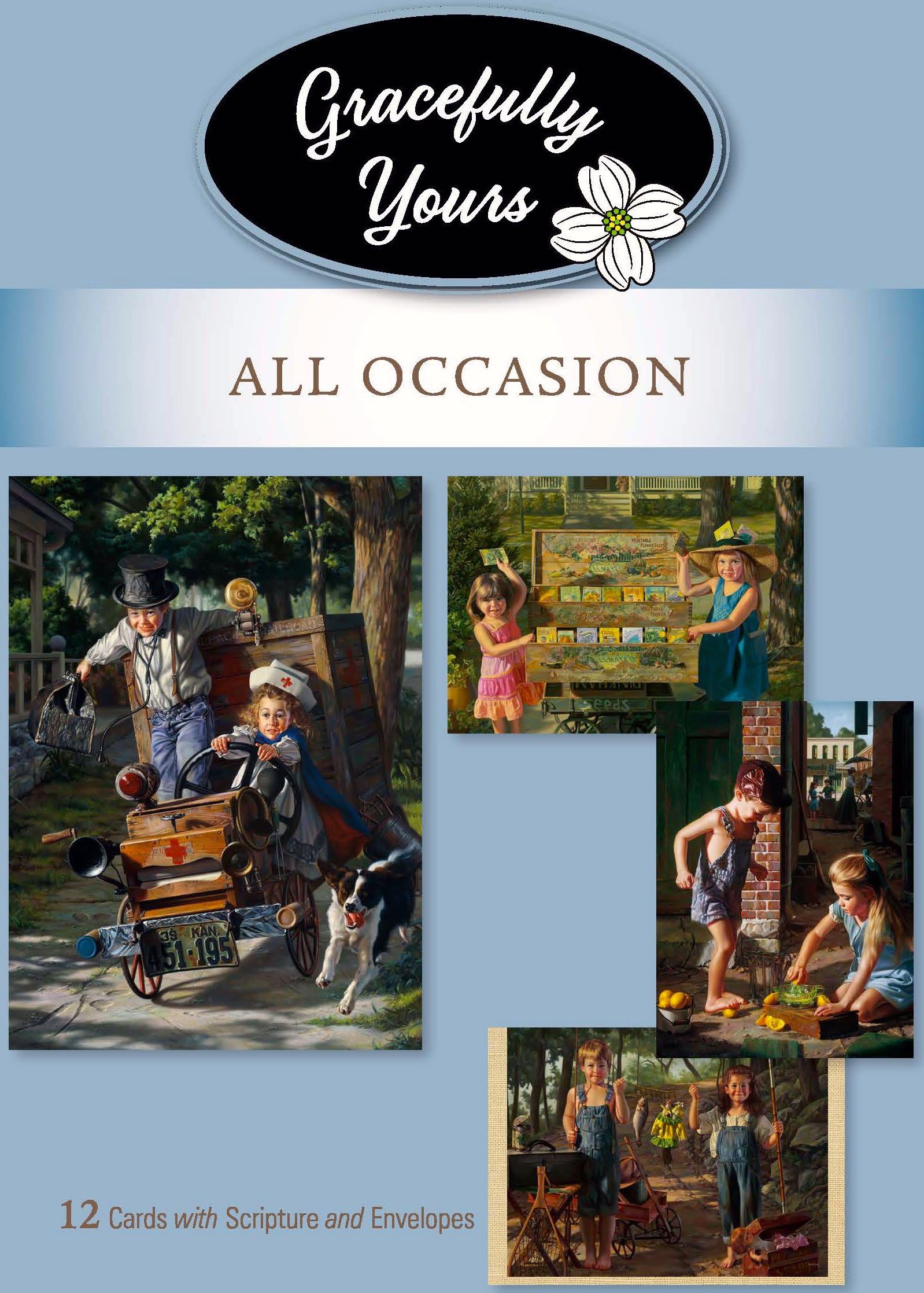 Gracefully Yours All Occasion Greeting Cards - Celebrating Life Featuring Artist Bob Byerley, 12, 4 Designs/3 Each with Scripture Message