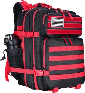 45L Military Tactical Backpacks 3 Days Assault PackBag Fitness Rucksack Hiking Molle Daypack (Black Red)