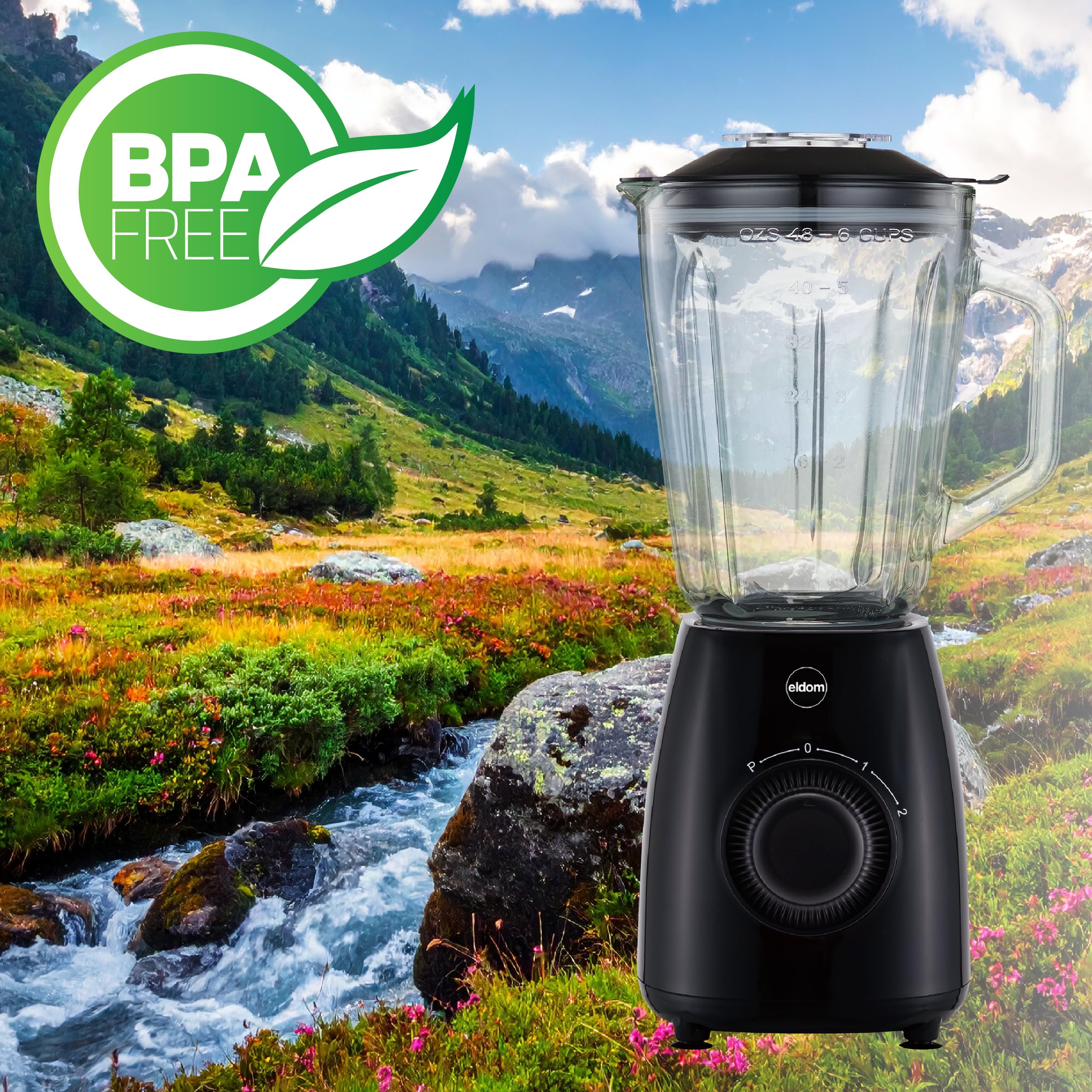 BK6 - Batidora de vaso (1000 W, con función Ice Crush, batidora de 1,8 L, 2 velocidades + pulsos, cuchillo de acero inoxidable, 22.000 rpm, sin BPA, batidora para batidos, sopas y helados) Eldom